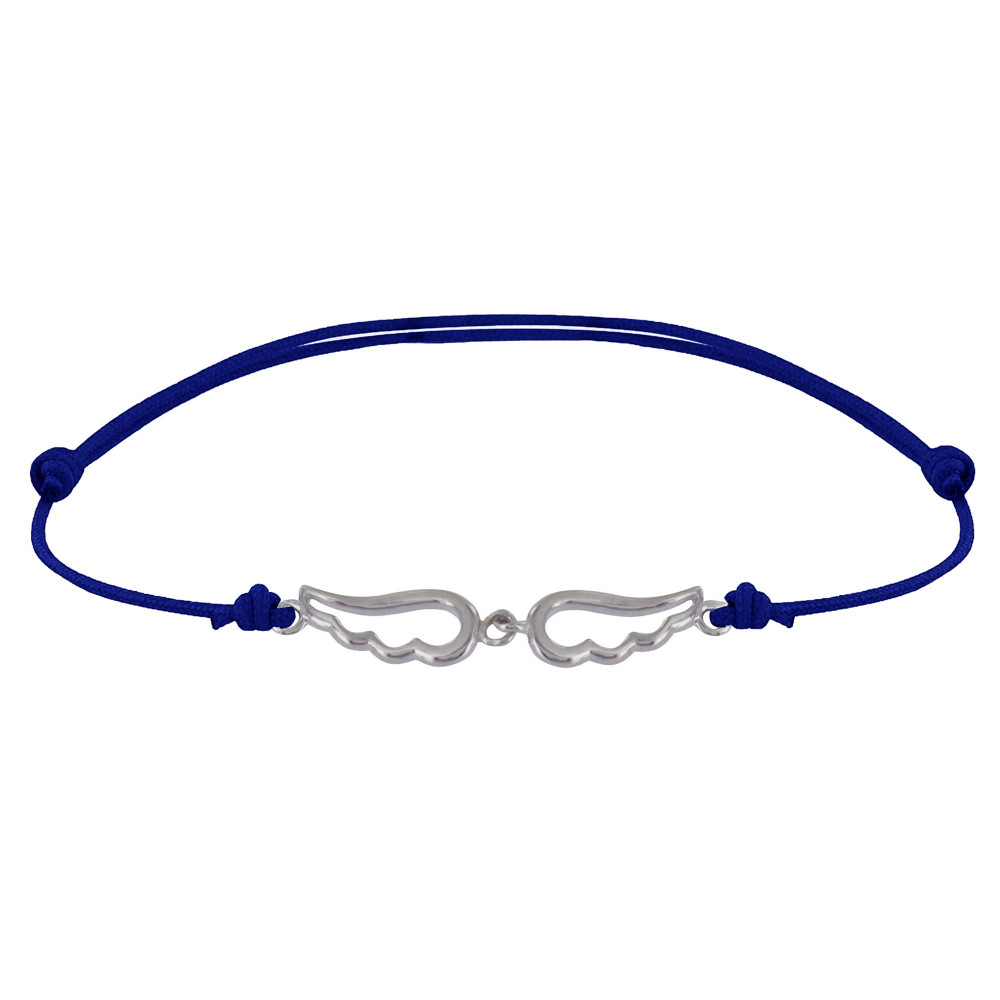 LES POULETTES BIJOUX Bracelet Lien Argent Deux Petites Ailes d'Ange Ajourées - Bleu