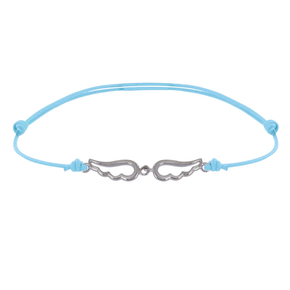 LES POULETTES BIJOUX Bracelet Lien Argent Deux Petites Ailes d'Ange Ajourées - Bleu