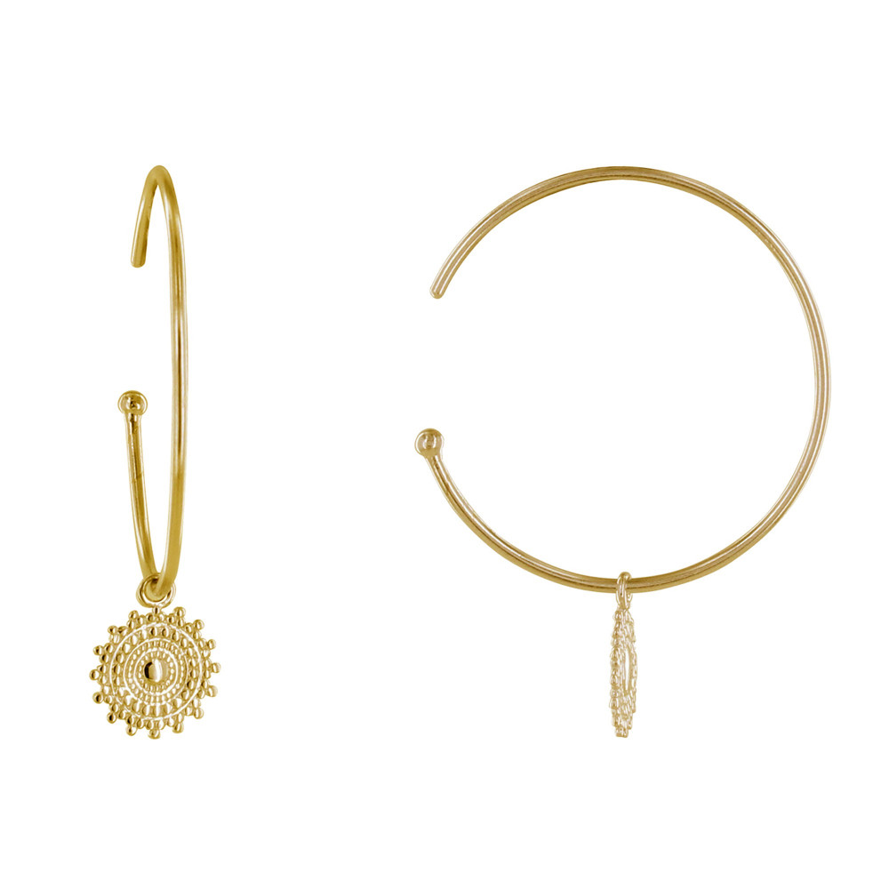 LES POULETTES BIJOUX - Boucles d'Oreilles Plaqué Or Demi Créoles et Soleil