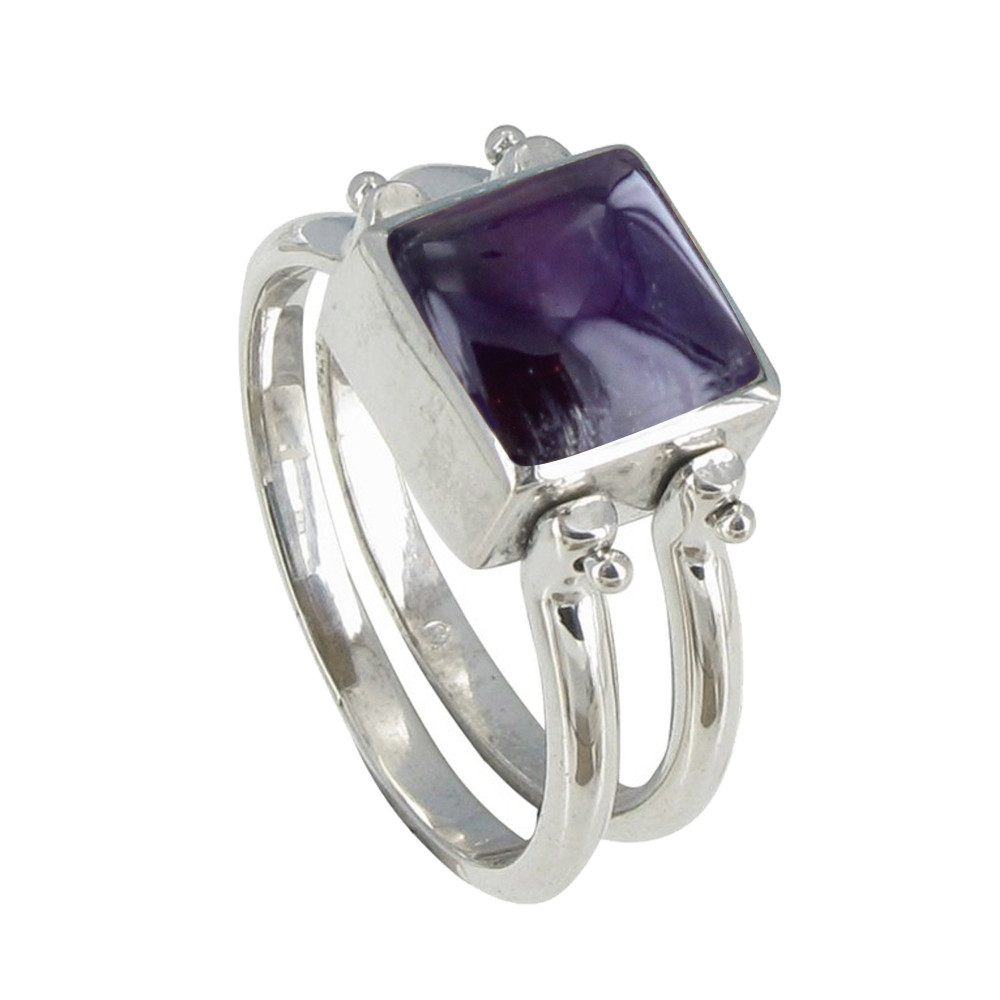 LES POULETTES BIJOUX Bague Double Anneaux Argent Réversible Carré de Larimar et Amét