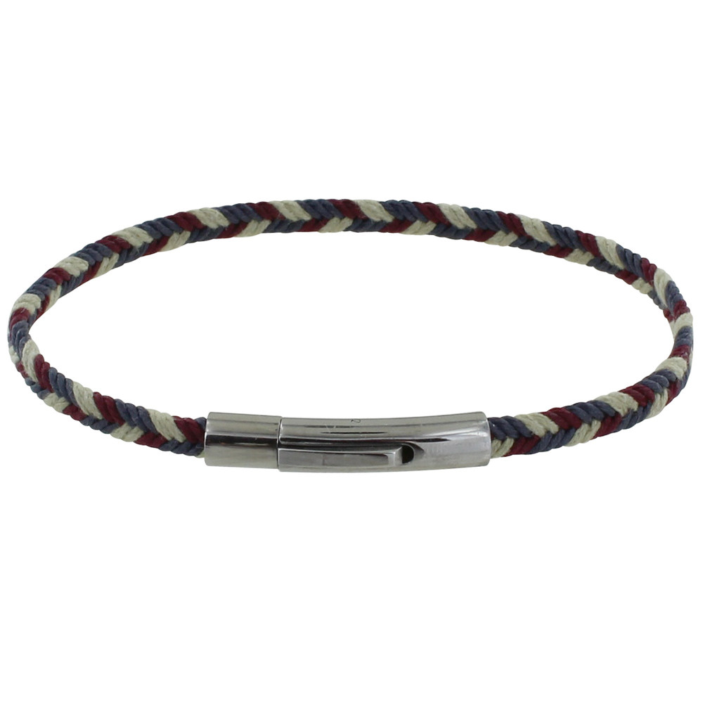 LES POULETTES BIJOUX Bracelet Homme Tresse en Coton Bleu Blanc Rouge - taille 19 cm