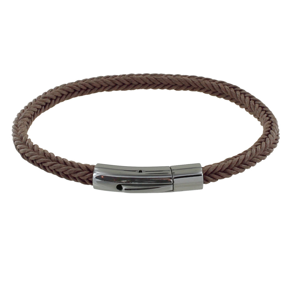 LES POULETTES BIJOUX - Bracelet Homme Tresse en Coton Carré Simple - Beige