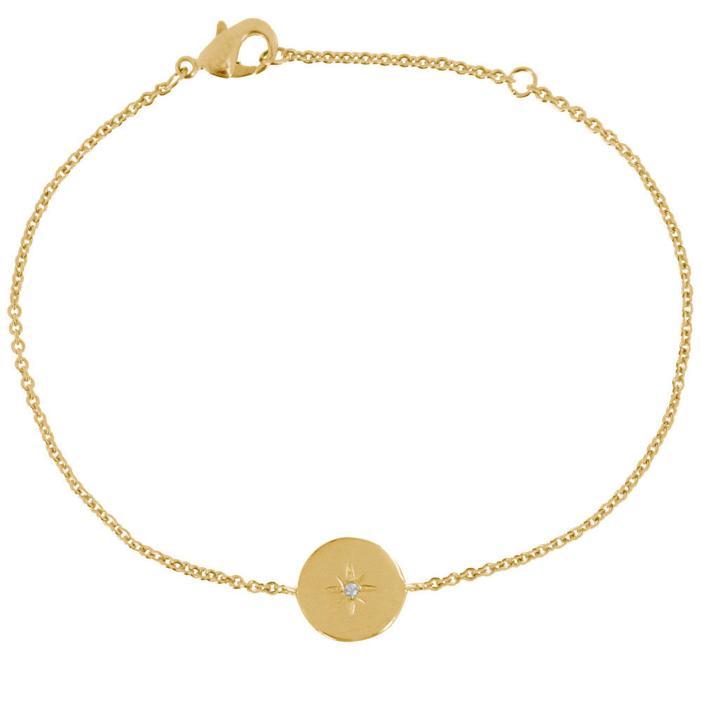 LES POULETTES BIJOUX - Bracelet Plaqué Or Médaille Ronde Etoile Polaire et Strass