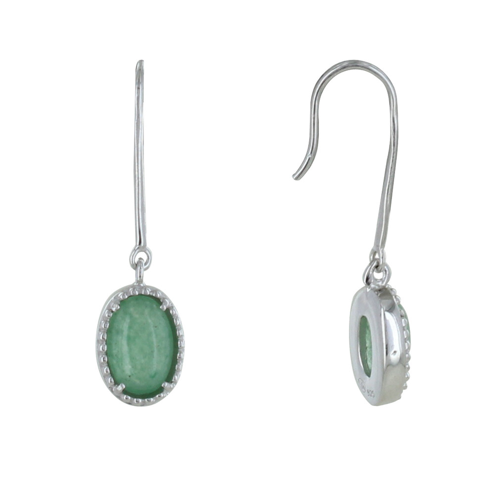 LES POULETTES BIJOUX Boucles d'Oreilles Argent Rhodié Ovale d'Aventurine