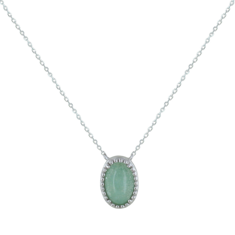 LES POULETTES BIJOUX Collier Argent Rhodié Ovale d'Aventurine