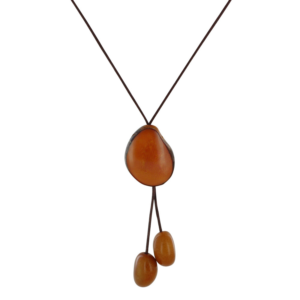 LES POULETTES BIJOUX Collier Cravate Trio de Perles Tagua - Orange