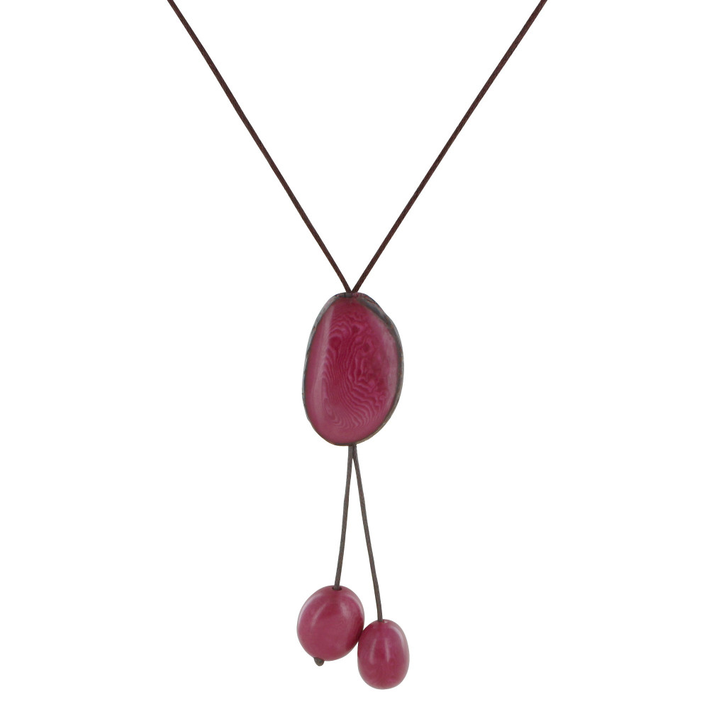 LES POULETTES BIJOUX Collier Cravate Trio de Perles Tagua