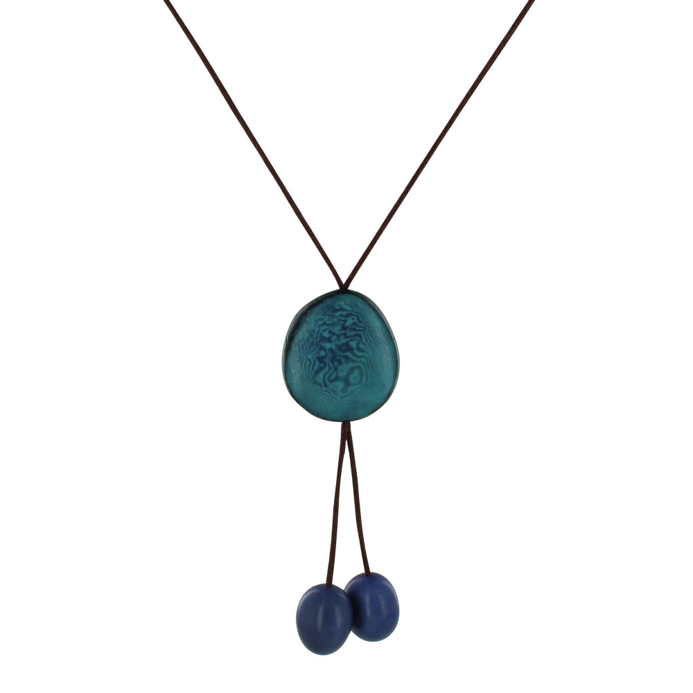 LES POULETTES BIJOUX Collier Cravate Trio de Perles Tagua Bicolore - Turquoise