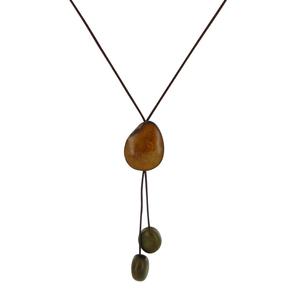 LES POULETTES BIJOUX Collier Cravate Trio de Perles Tagua Bicolore - Jaune