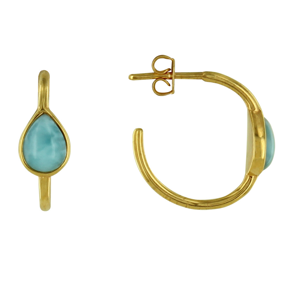 LES POULETTES BIJOUX Boucles d'Oreilles Plaqué Or Créoles et Goutte de Larimar LES POULETTES BIJOUX Boucles d'Oreilles Plaqué Or Créoles et Goutte de Larimar