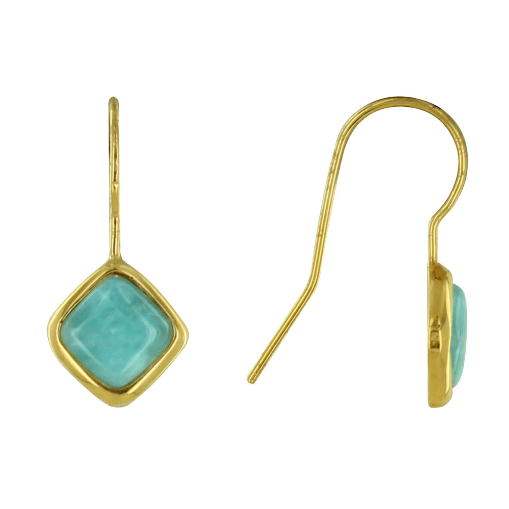 LES POULETTES BIJOUX - Boucles d'Oreilles Plaqué Or Carré de Larimar