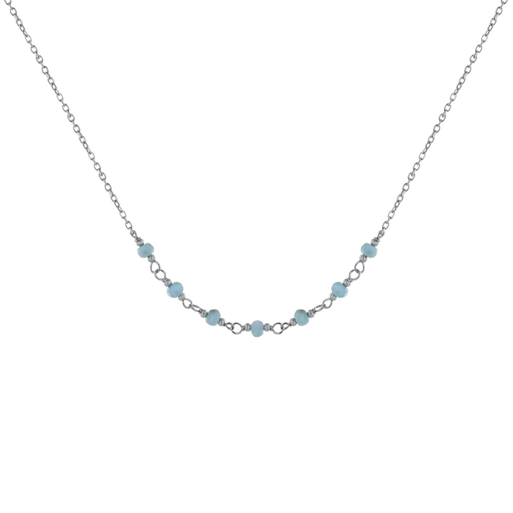 LES POULETTES BIJOUX Collier Chaine Argent Rhodié Sept Petites Perles de Larimar Fac