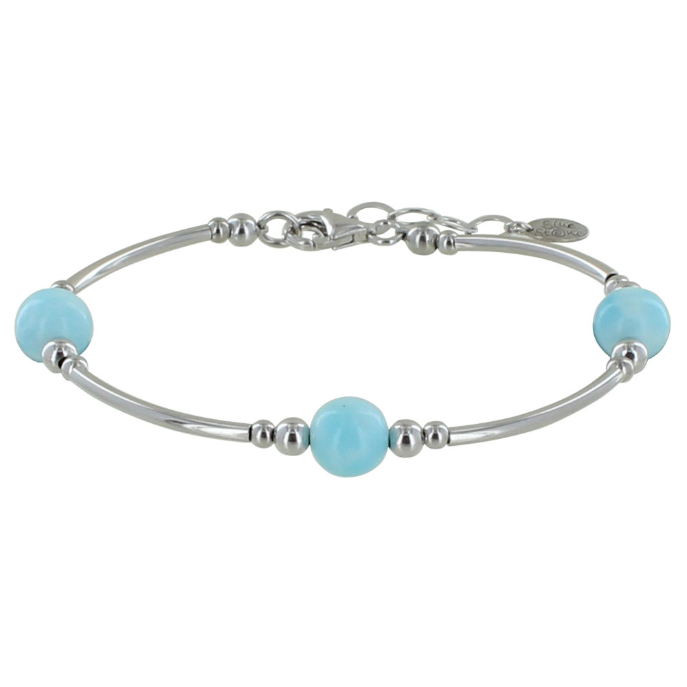 LES POULETTES BIJOUX Bracelet Tubes Argent 925 Trois Perles de Larimar