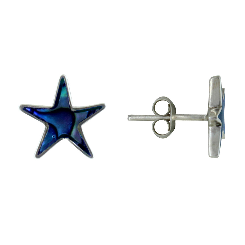 LES POULETTES BIJOUX Boucles d'Oreilles Argent Etoile et Nacre Abalone Bleu