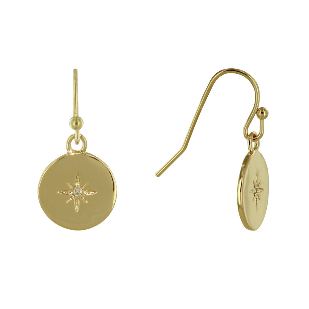 LES POULETTES BIJOUX Boucles d'Oreilles Plaqué Or Médaille Ronde Etoile Polaire et S
