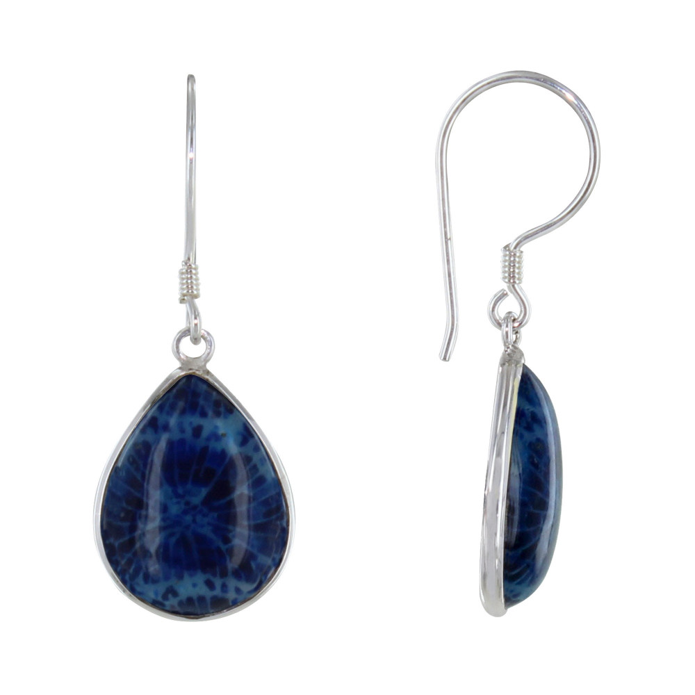 LES POULETTES BIJOUX Boucles d'Oreilles Argent Petite Goutte Coquillage Teinté Bleu