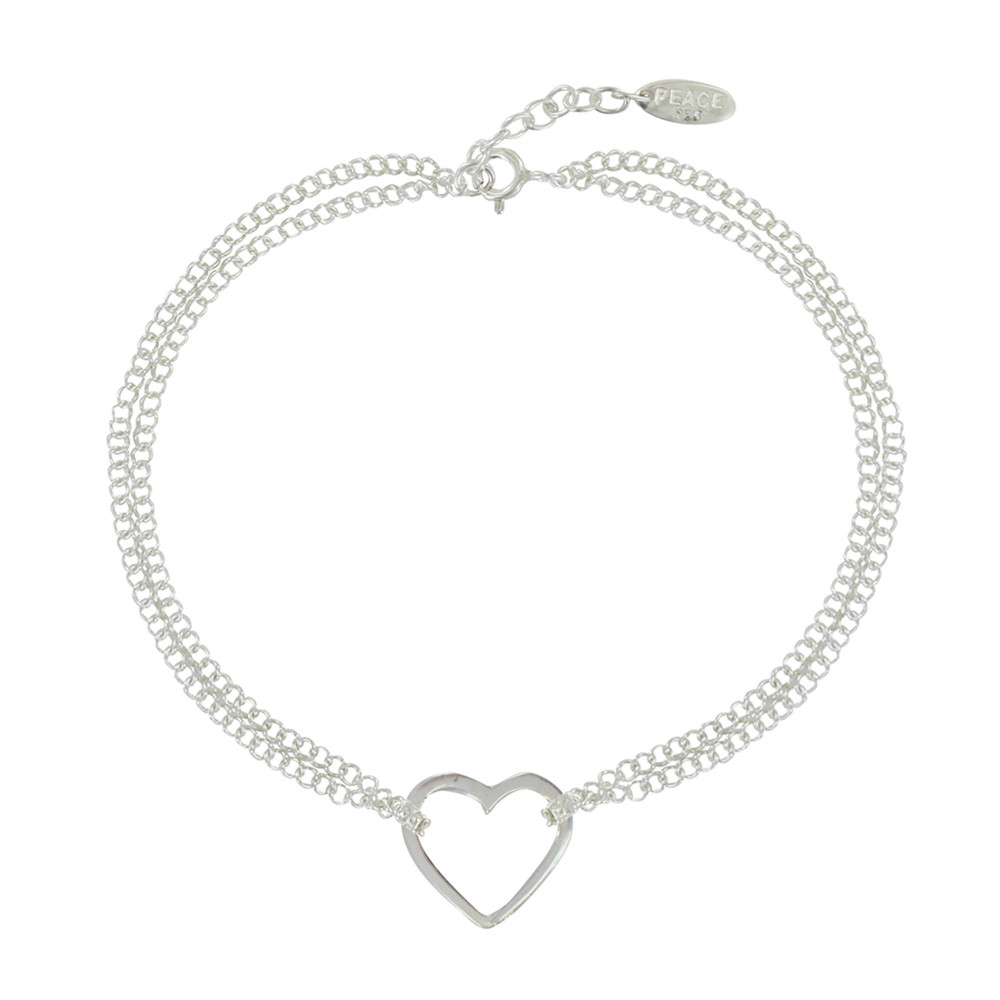 LES POULETTES BIJOUX Bracelet Argent Coeur Ajouré Double Chaines