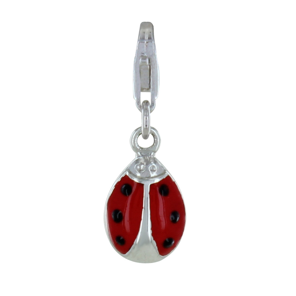 LES POULETTES BIJOUX Charms Argent Coccinelle Eté Emaillée Rouge et Noire