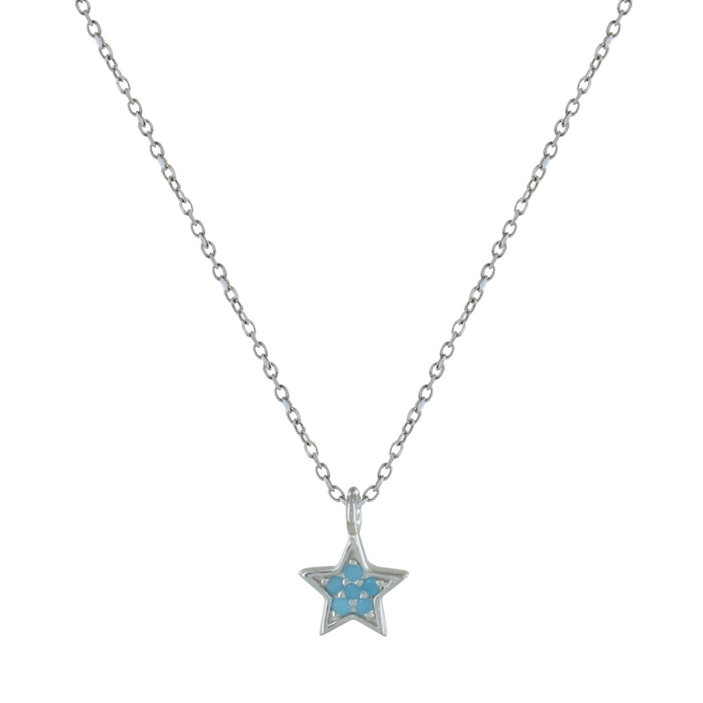 LES POULETTES BIJOUX Collier Argent Petite Etoile Strass Turquoise