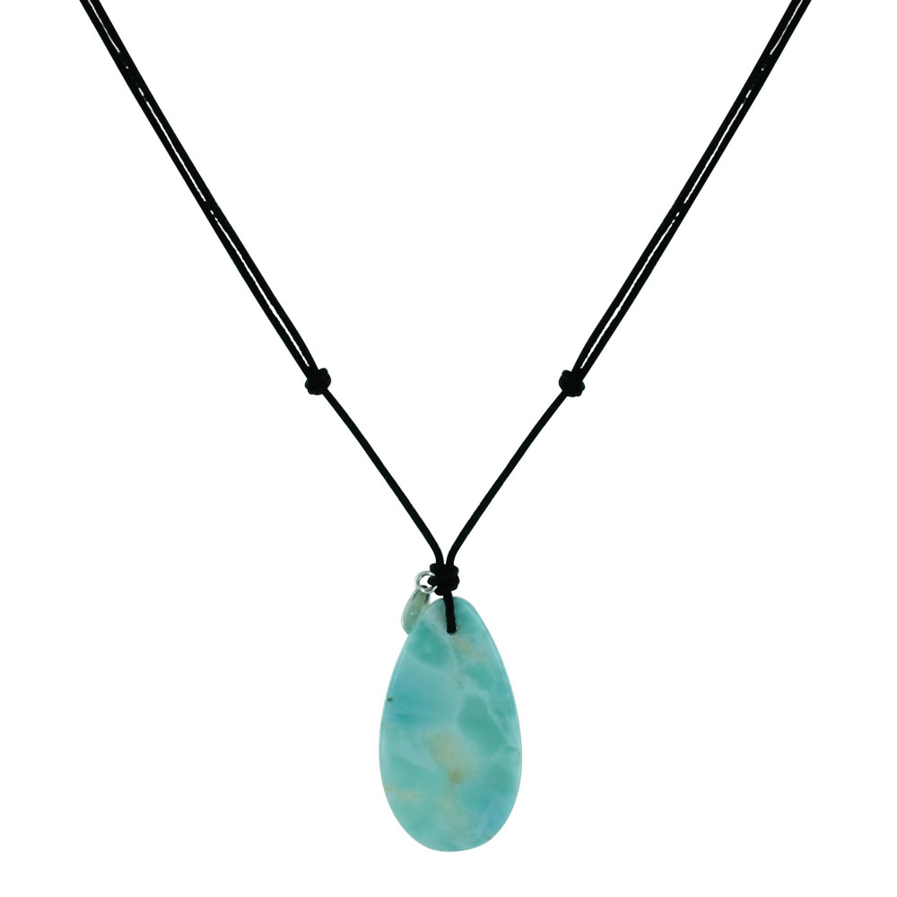 LES POULETTES BIJOUX Collier Lien Noir et Longue Goutte de Larimar