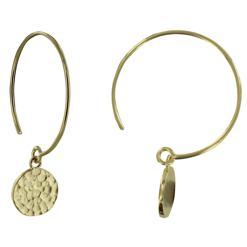LES POULETTES BIJOUX Boucles d'Oreilles Plaqué Or Demi Créoles et Pastilles Martelées