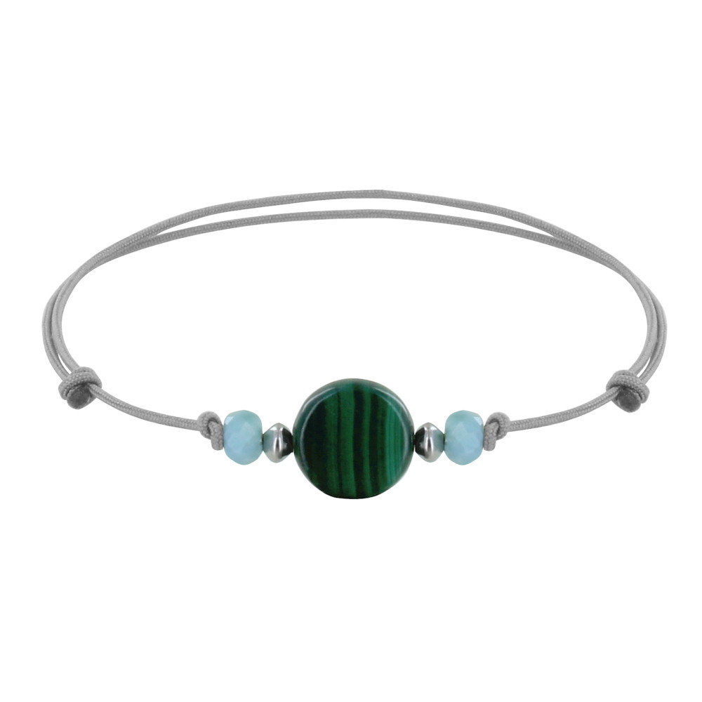 LES POULETTES BIJOUX Bracelet Lien Perles Facettées de Larimar et Bouton de Malachit