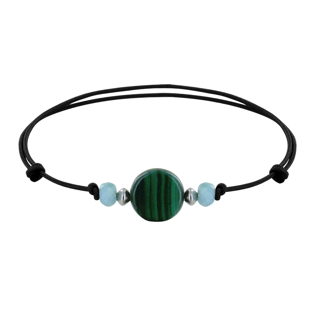 LES POULETTES BIJOUX Bracelet Lien Perles Facettées de Larimar et Bouton de Malachite