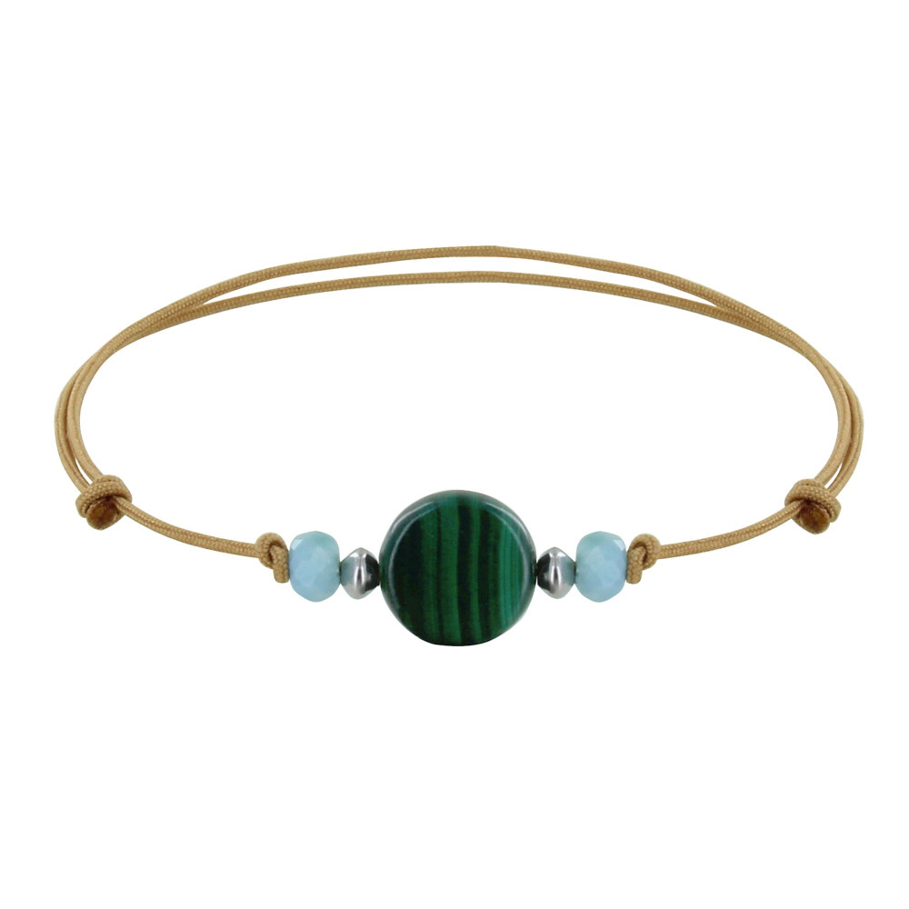 LES POULETTES BIJOUX Bracelet Lien Perles Facettées de Larimar et Bouton de Malachit