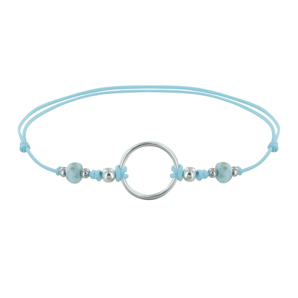 LES POULETTES BIJOUX Bracelet Lien Cercle Argent 925 et Deux Perles Facettées de Lar