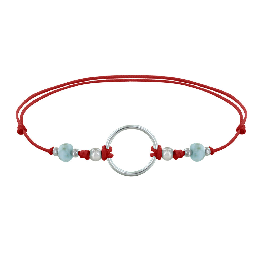 LES POULETTES BIJOUX Bracelet Lien Cercle Argent 925 et Deux Perles Facettées de Lar