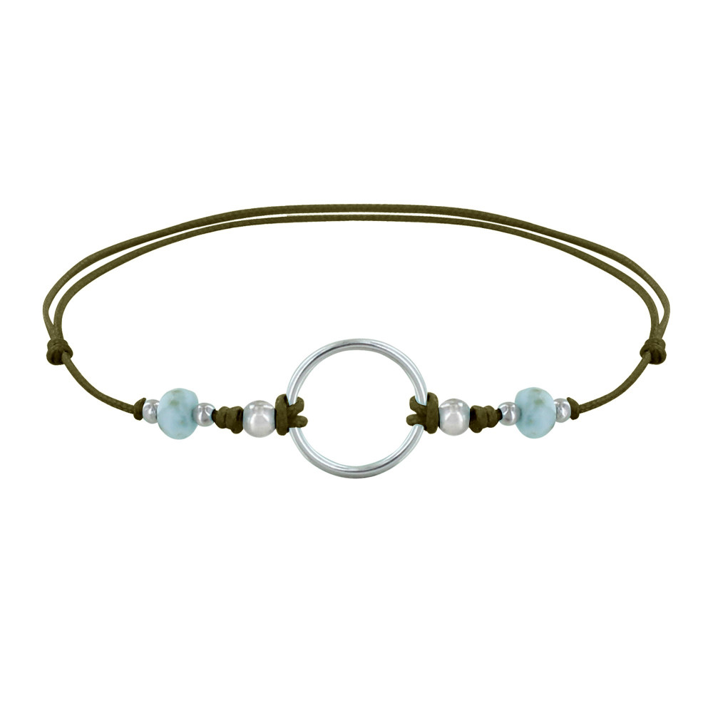 LES POULETTES BIJOUX Bracelet Lien Cercle Argent 925 et Deux Perles Facettées de Lar