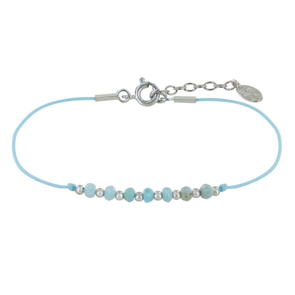 LES POULETTES BIJOUX Bracelet Lien Sept Perles Facettées de Larimar et Perles Argent