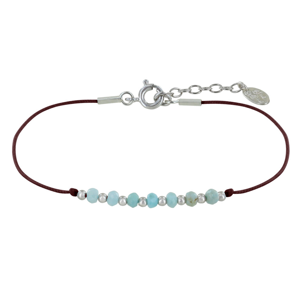 LES POULETTES BIJOUX Bracelet Lien Sept Perles Facettées de Larimar et Perles Argent