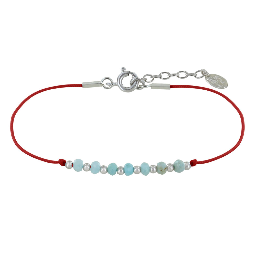 LES POULETTES BIJOUX Bracelet Lien Sept Perles Facettées de Larimar et Perles Argent