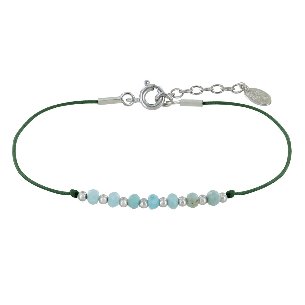 LES POULETTES BIJOUX Bracelet Lien Sept Perles Facettées de Larimar et Perles Argent