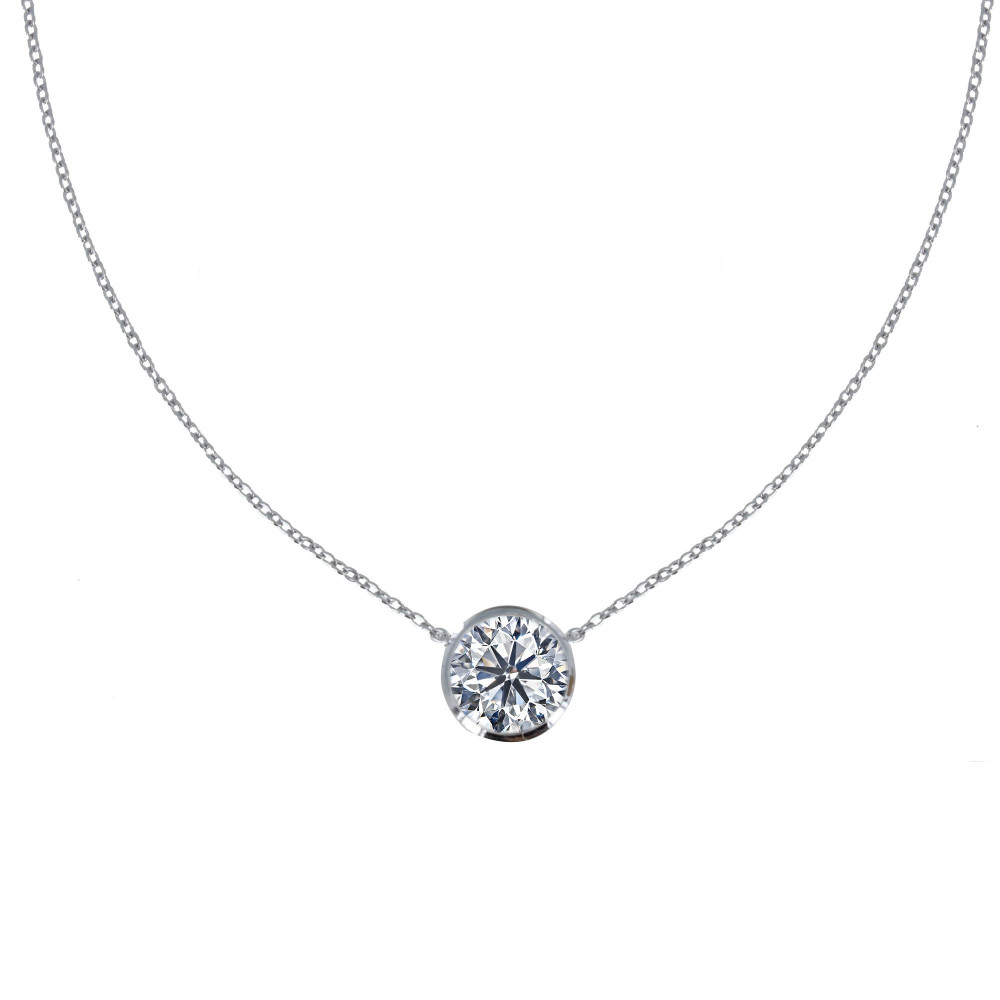 LES POULETTES BIJOUX Collier Argent 925 Rhodié Solitaire Serti Clos 9mm