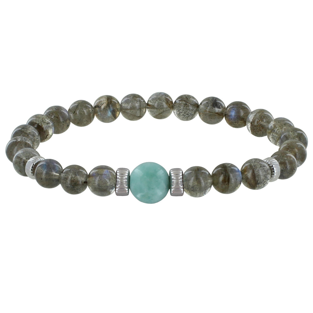 LES POULETTES BIJOUX Bracelet Homme Perles Labradorite et Perle de Larimar