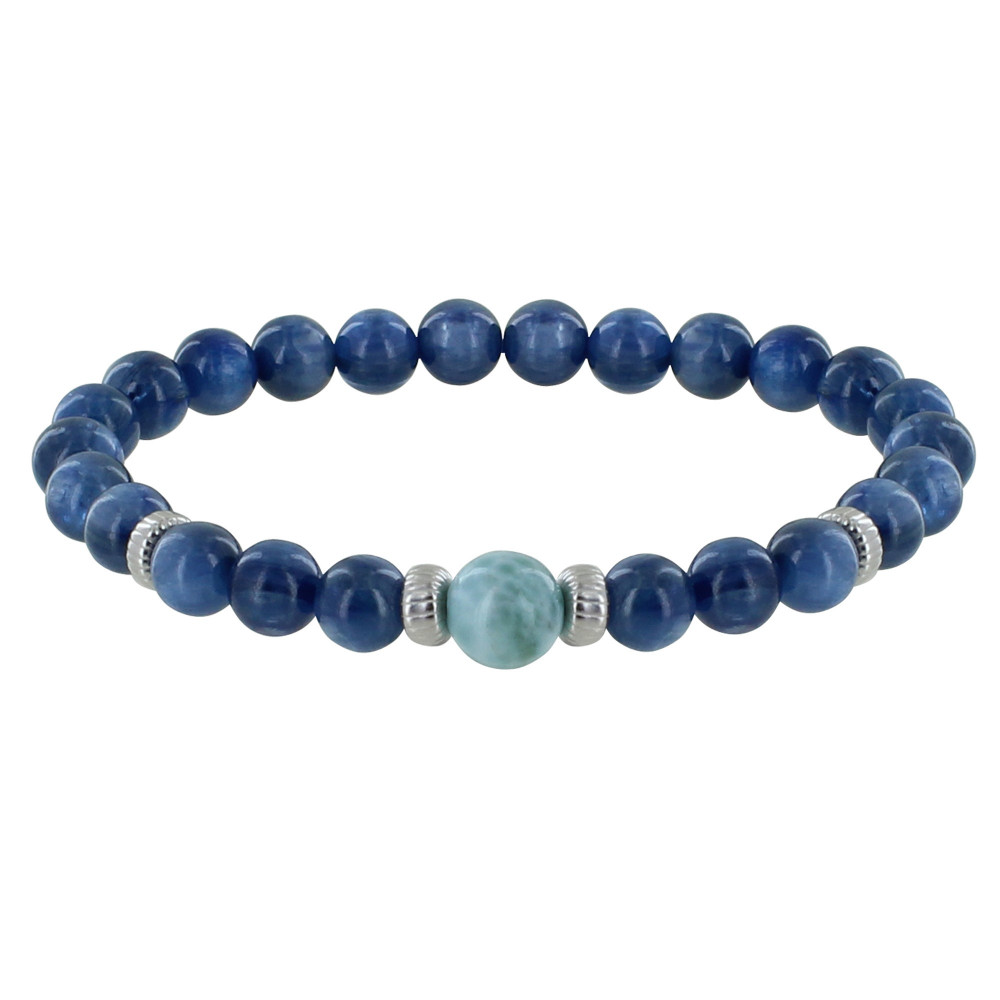 LES POULETTES BIJOUX Bracelet Homme Perles Cyanite et Perle de Larimar