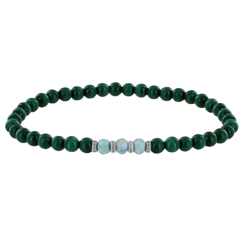 LES POULETTES BIJOUX Bracelet Femme Perles Malachite Trois Anneaux de Larimar et Qua