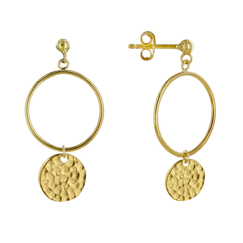 LES POULETTES BIJOUX Boucles d'Oreilles Plaqué Or Cercle et Pastilles Martelées