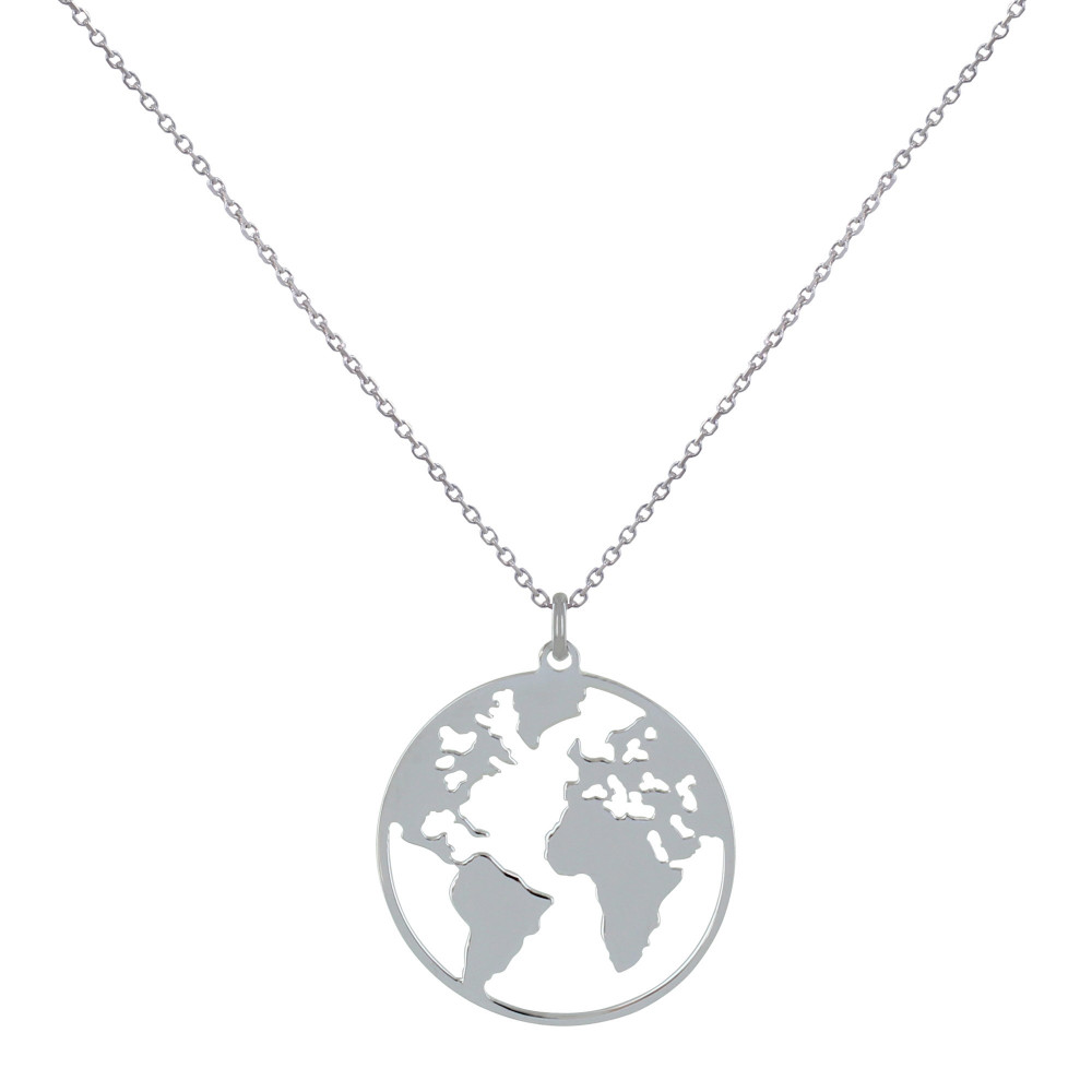LES POULETTES BIJOUX Collier Argent Rhodié Mappemonde