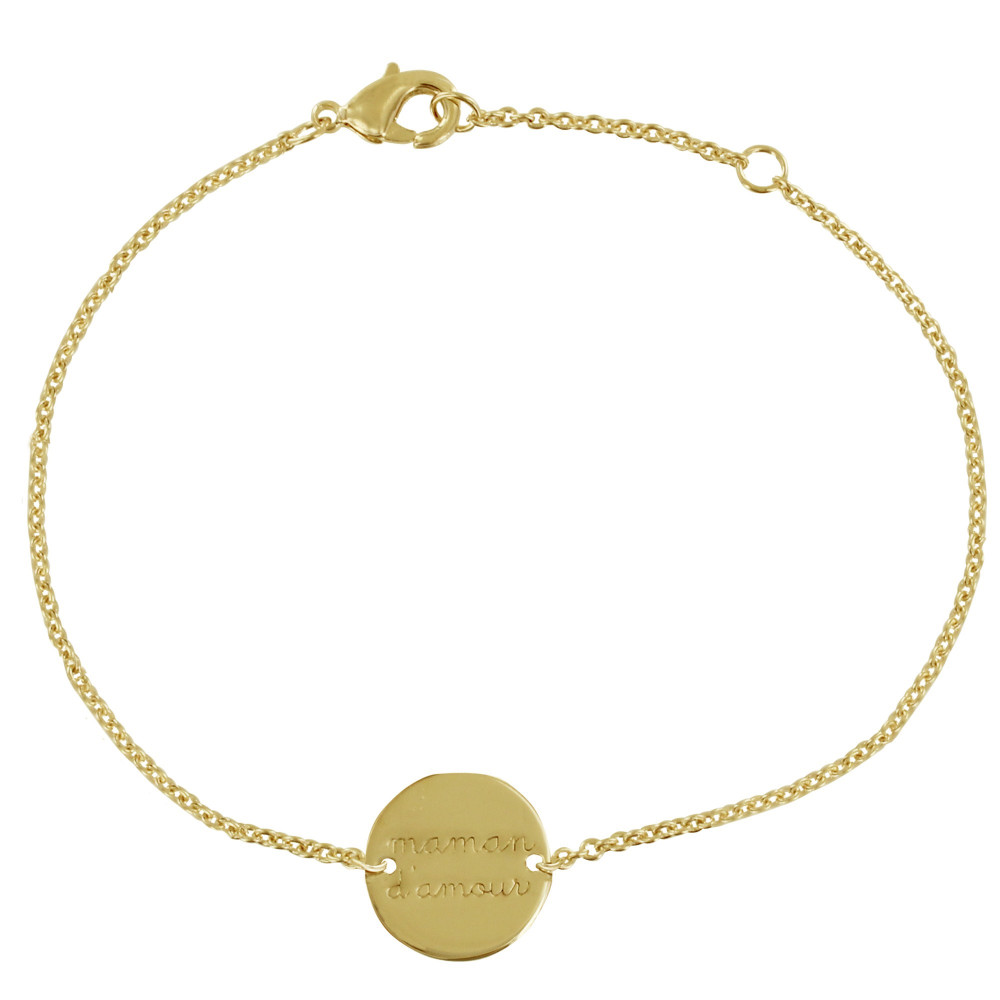 LES POULETTES BIJOUX - Bracelet Plaqué Or Médaille Ronde Maman d'Amour