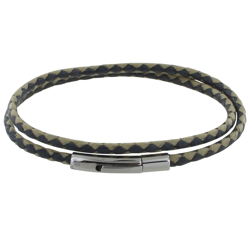 LES POULETTES BIJOUX Bracelet Homme Double Tour Torsade en Jute Bleu et Beige