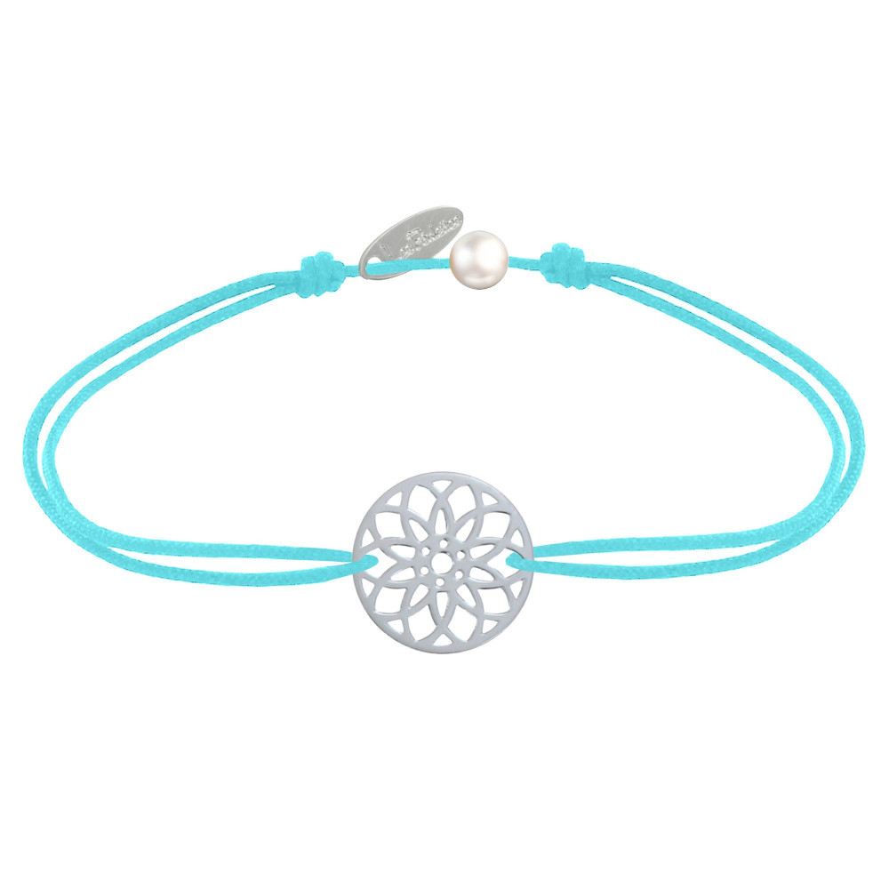 LES POULETTES BIJOUX Bracelet Lien Médaille Argent 925 Mandala Graine de Vie - Turqu