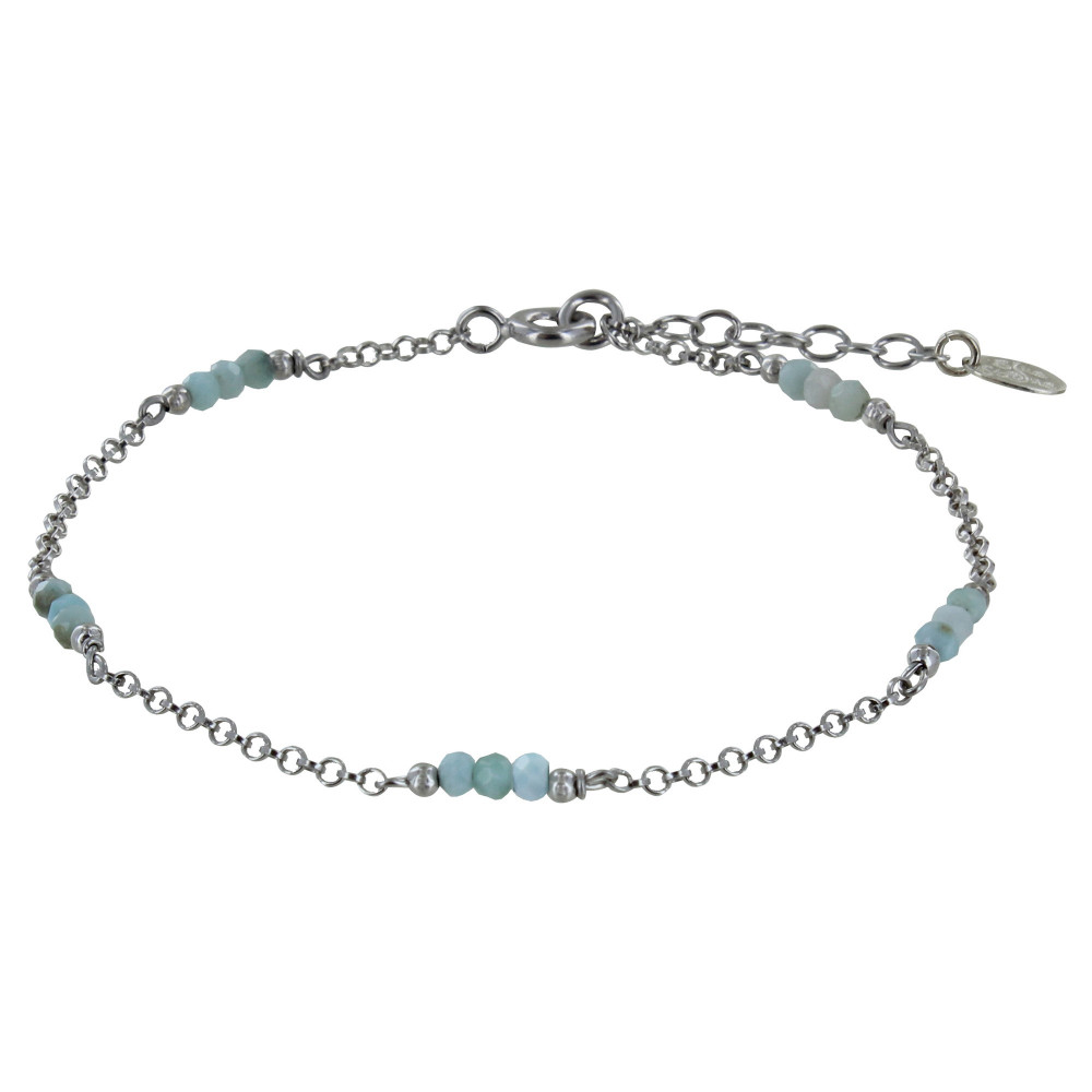 LES POULETTES BIJOUX Bracelet Argent Rhodié Quinze Petites Perles de Larimar Facetté