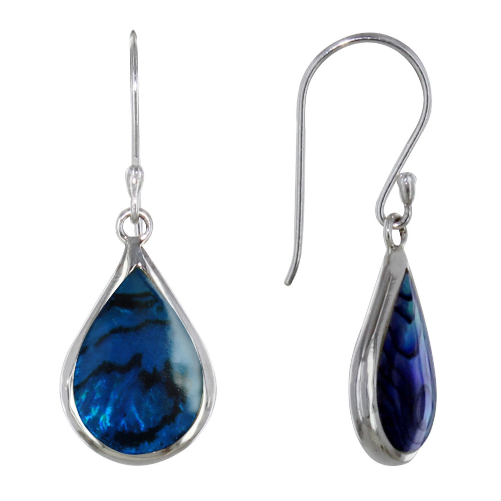 LES POULETTES BIJOUX Boucles d'Oreilles Argent Petite Goutte Nacre Abalone Bleue