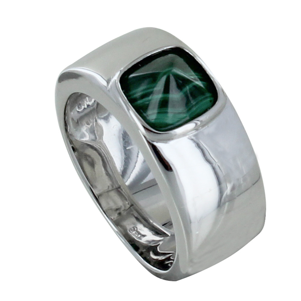 LES POULETTES BIJOUX Bague Argent 925 Large Pyramide Malachite