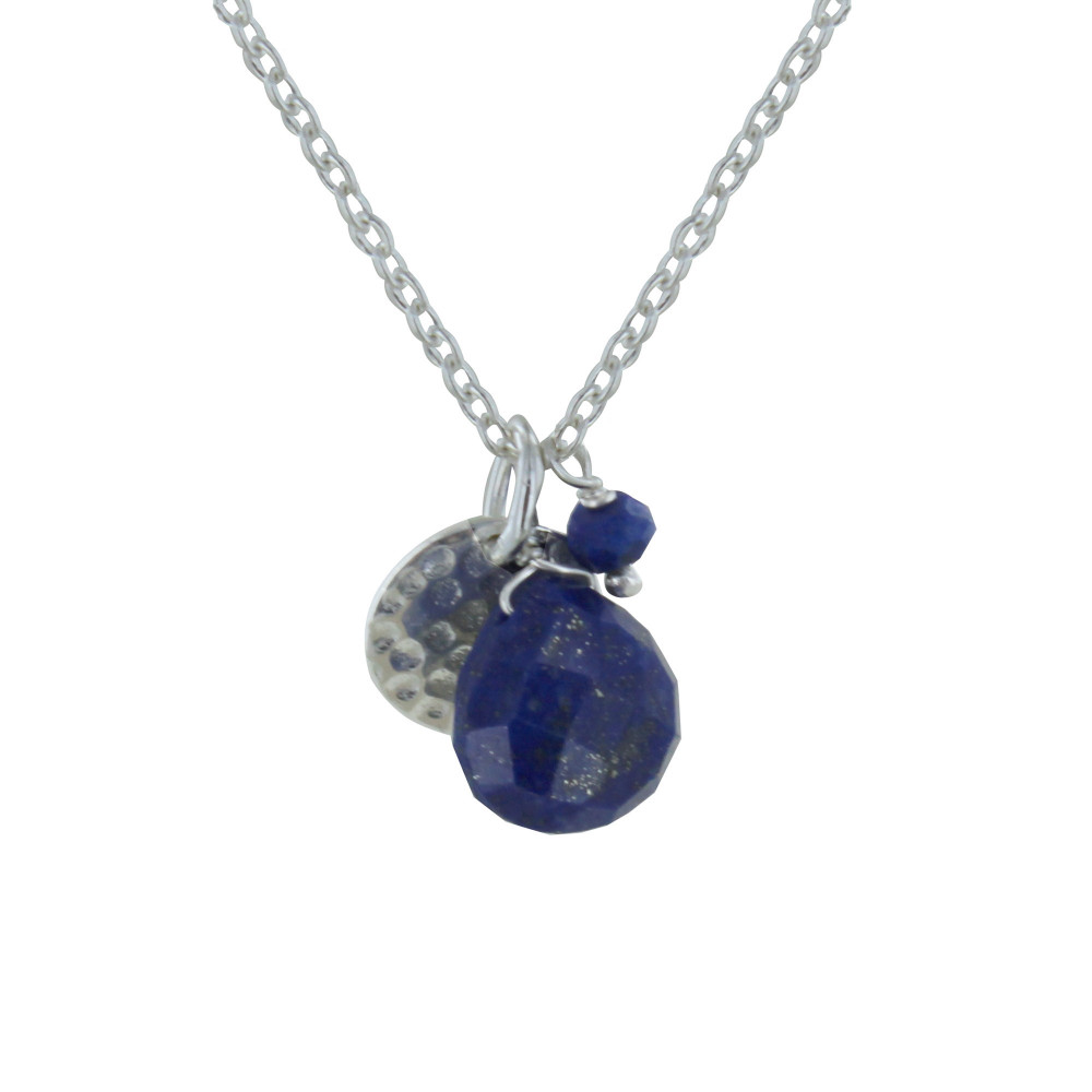 LES POULETTES BIJOUX Collier Argent Pastille Martelée Briolette et Perle Facettée de