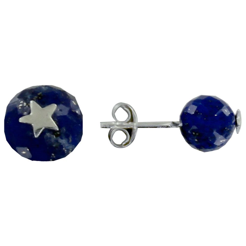 LES POULETTES BIJOUX Boucles d'Oreilles Argent Etoile et Perle Facettée de Lapis Laz