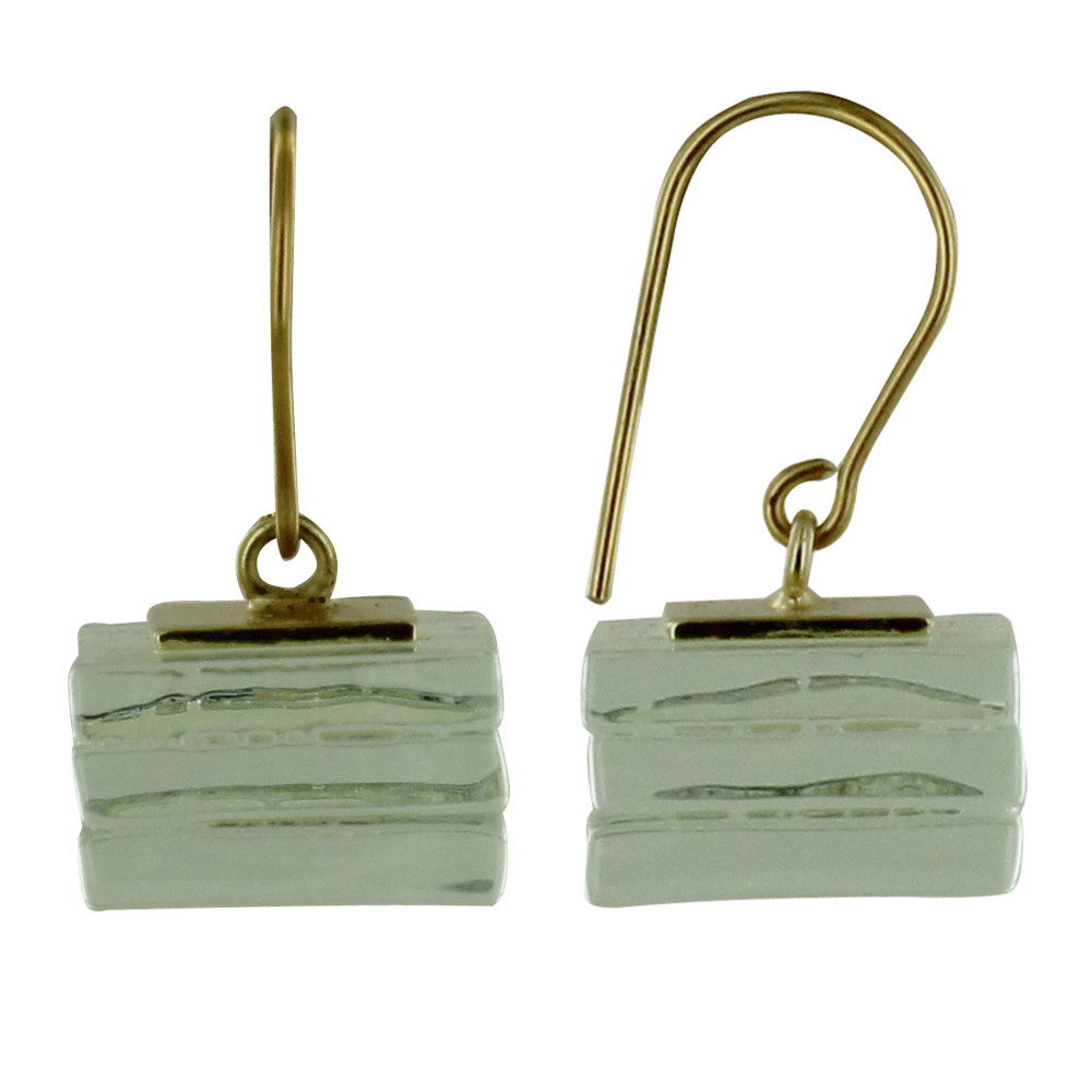 LES POULETTES BIJOUX Boucles d'Oreilles Rectangle en Laiton et Feuilleté en Verre Tr